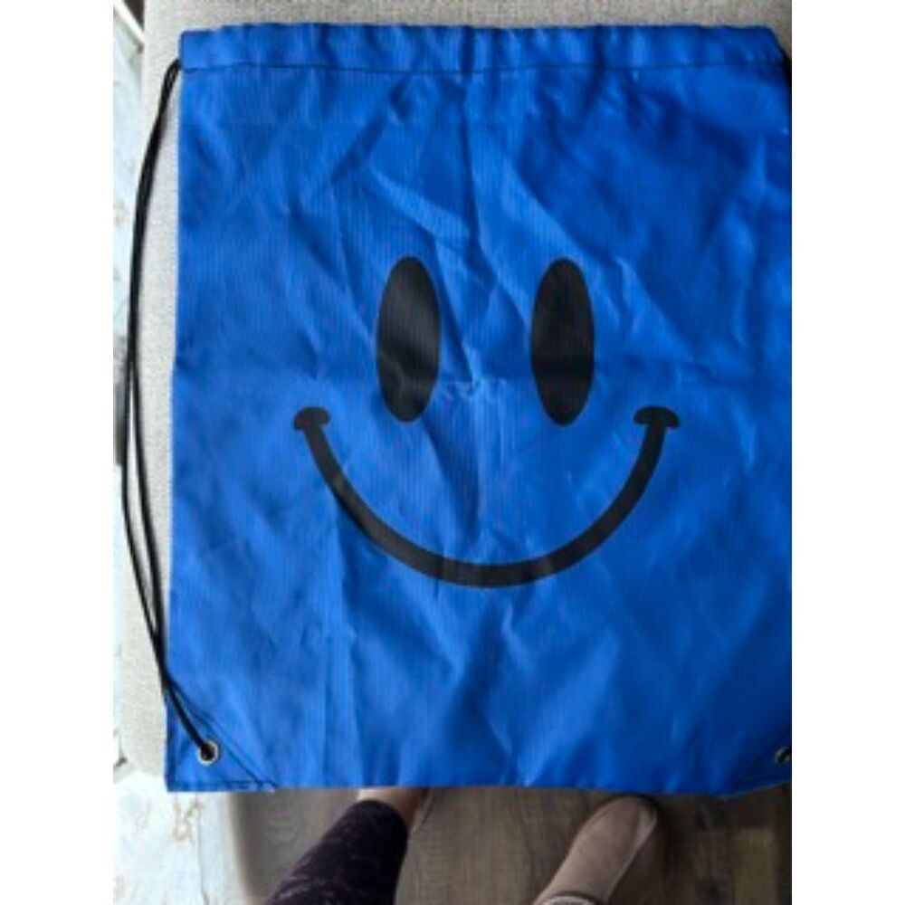 Blue Smiley Face Drawstring Backpack Gym Bag Lightweight Sackpack